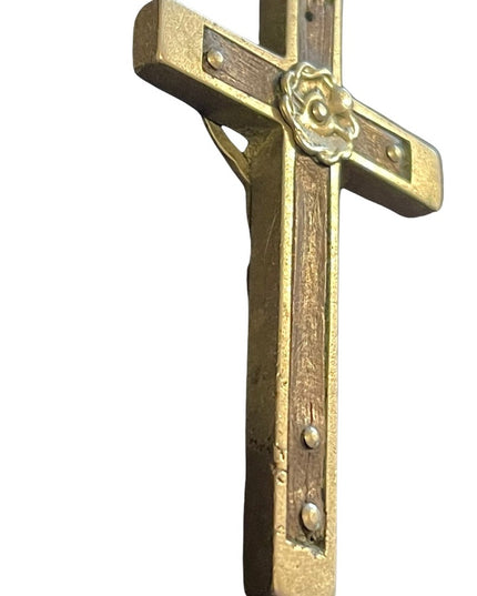 Large Antique Crucifix wood metal cross bones Catholic