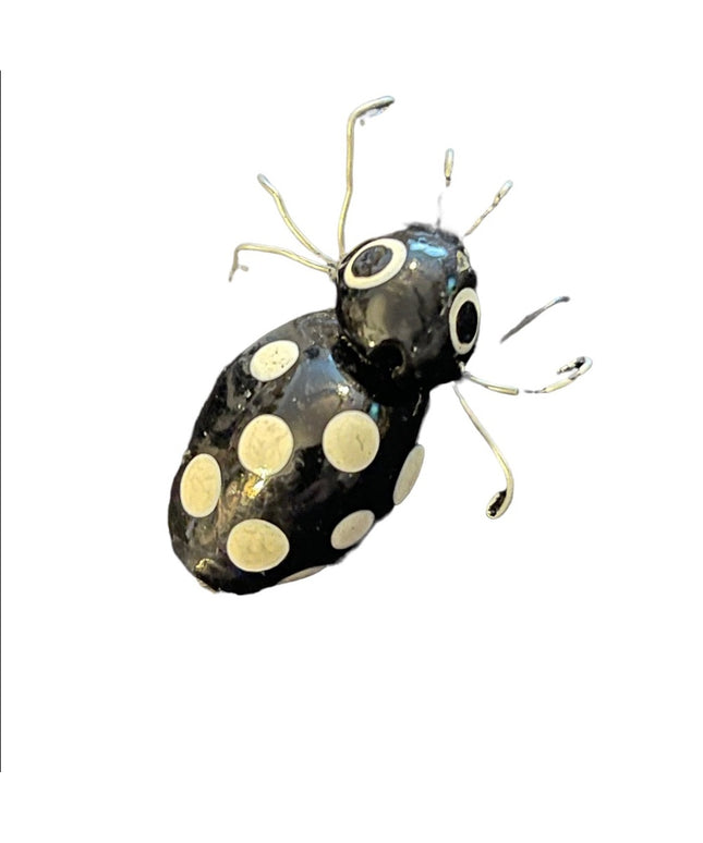 Vintage black & white polka dot bug brooch