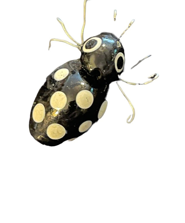 Vintage black & white polka dot bug brooch