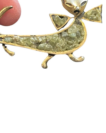 Vintsge cut jade fancy cat gold finish brooch