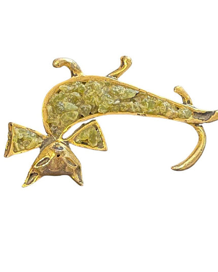 Vintsge cut jade fancy cat gold finish brooch