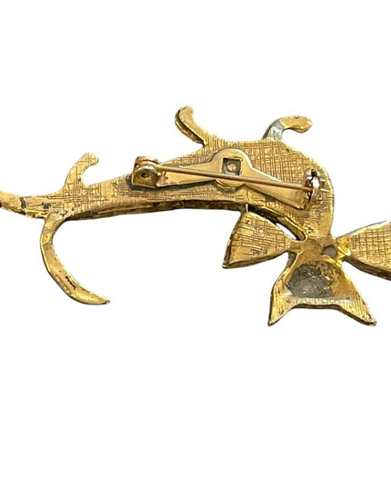 Vintsge cut jade fancy cat gold finish brooch