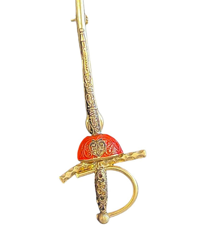 Vintage Damascene Gold plate sword brooch bar pin tie pin