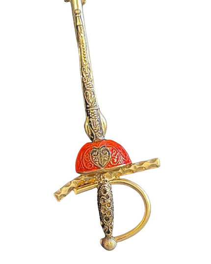 Vintage Damascene Gold plate sword brooch bar pin tie pin