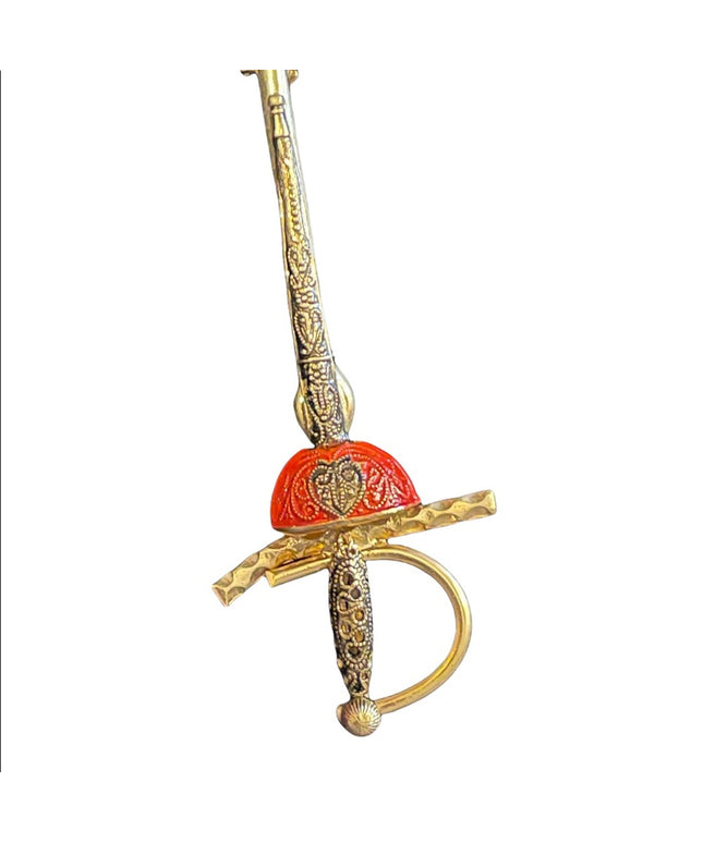 Vintage Damascene Gold plate sword brooch bar pin tie pin