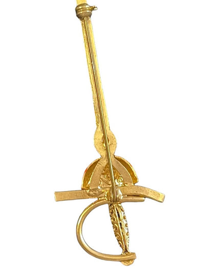 Vintage Damascene Gold plate sword brooch bar pin tie pin