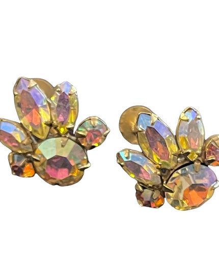Vintage Crystal AB Sherman screw back earrings