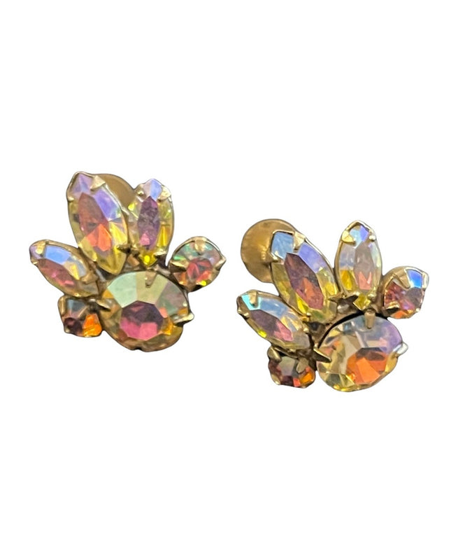 Vintage Crystal AB Sherman screw back earrings