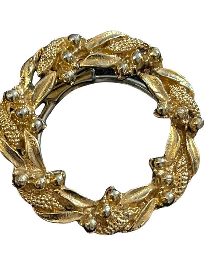 Vintage gold antiqued finish wreath flower scarf clip