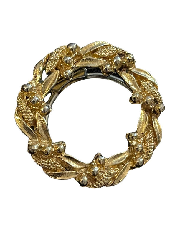 Vintage gold antiqued finish wreath flower scarf clip