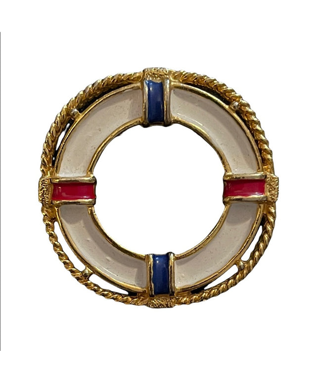 Vintage nautiful life saver gold finish brooch