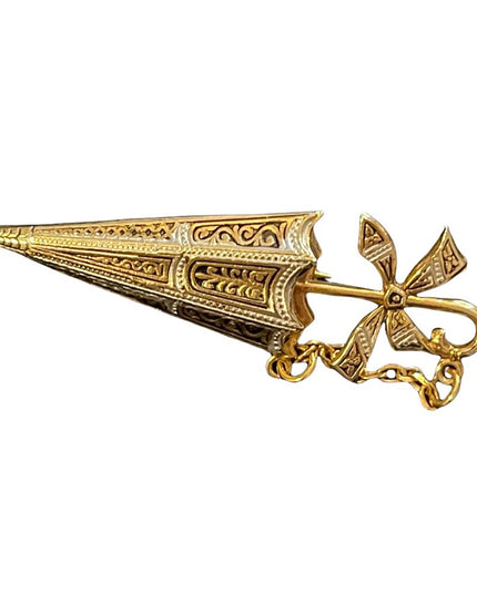 Vintage gold plate Damascene umbrella brooch