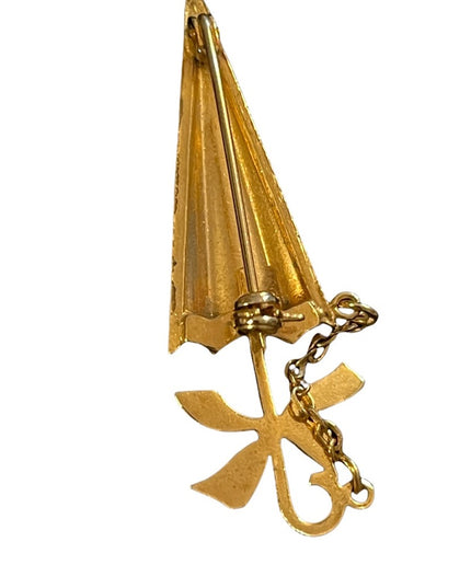 Vintage gold plate Damascene umbrella brooch