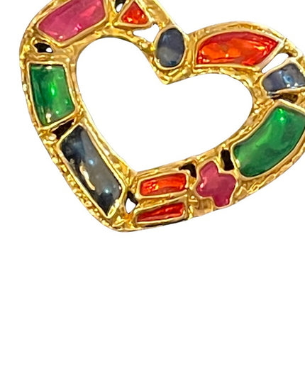 Vintage enameled gold finish heart brooch