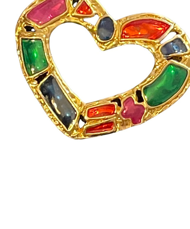 Vintage enameled gold finish heart brooch