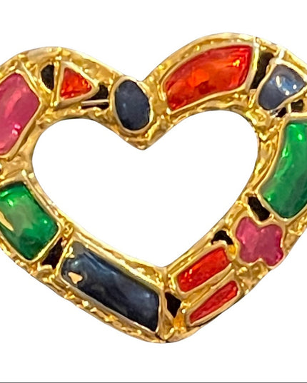 Vintage enameled gold finish heart brooch