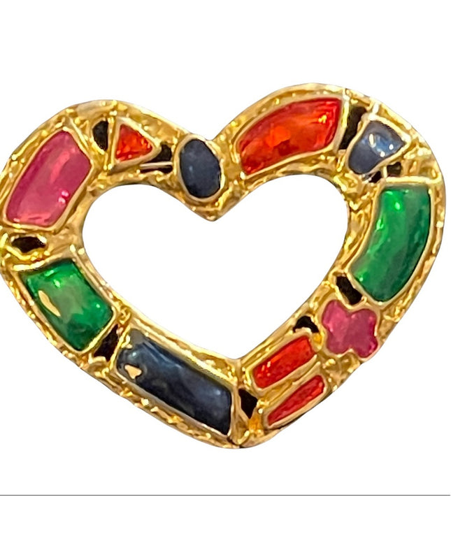 Vintage enameled gold finish heart brooch