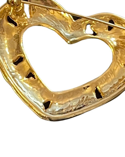 Vintage enameled gold finish heart brooch