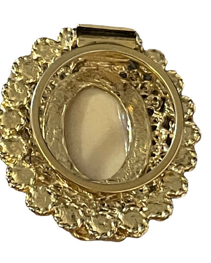 Vintage gold finish  with rhinestones and faux pearl fancy scarf clip