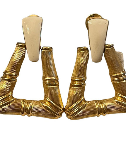 Vintage Monet Dangle clip on enameled earrings bamboo geometric style