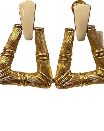 Vintage Monet Dangle clip on enameled earrings bamboo geometric style