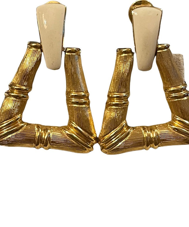 Vintage Monet Dangle clip on enameled earrings bamboo geometric style