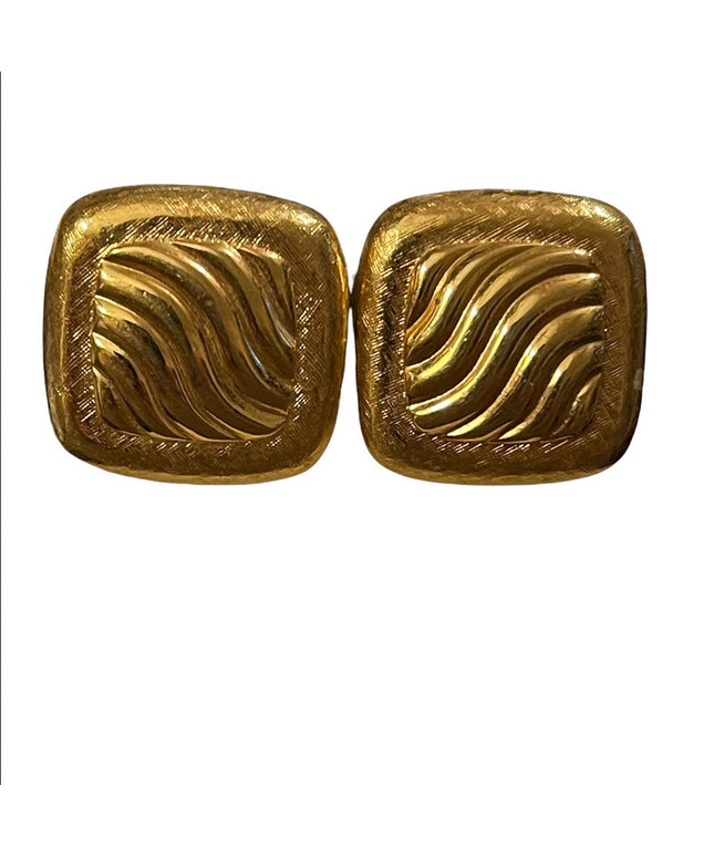 Vintage gold finish MONET clip on earrings square ornate