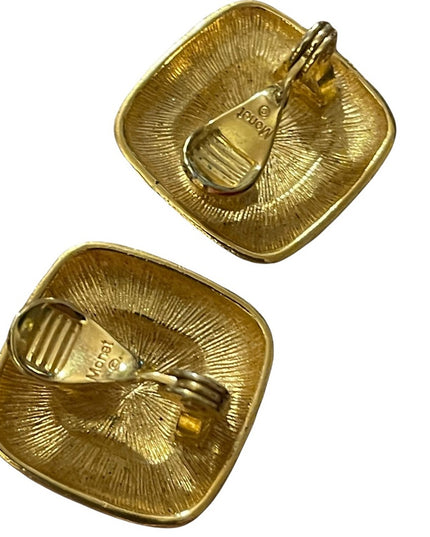 Vintage gold finish MONET clip on earrings square ornate