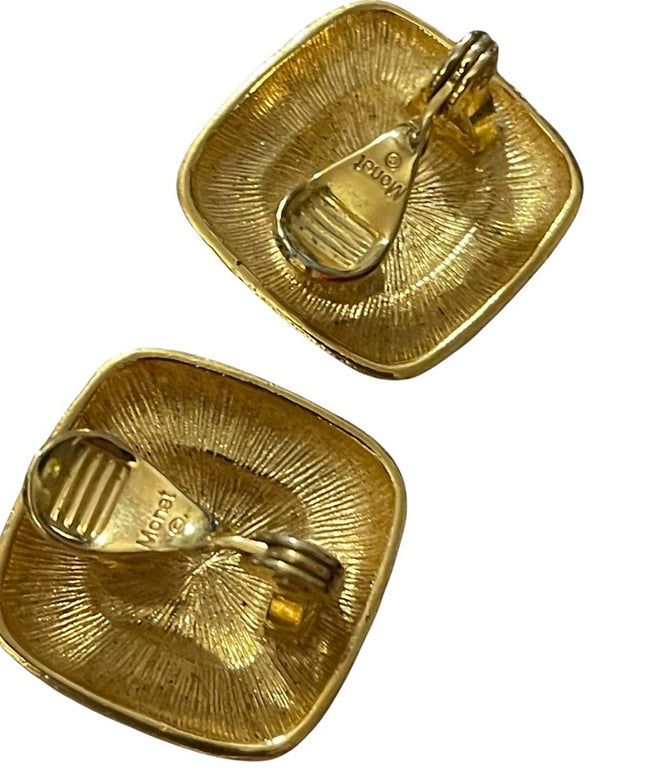 Vintage gold finish MONET clip on earrings square ornate