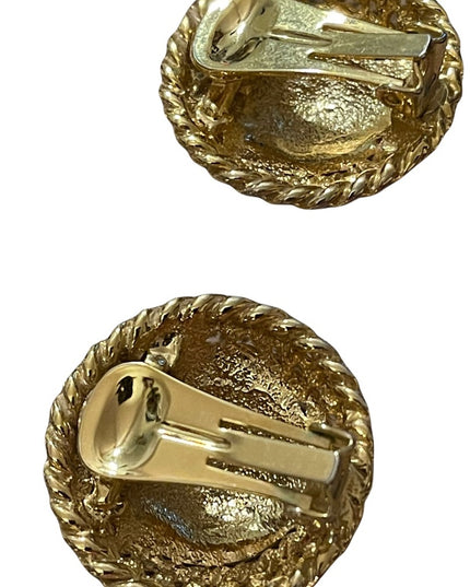 Vintage 1980s gold finish with black enamel clip on earrings