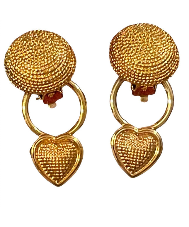 Vintage 1980s Renaissance chunky gold finish clipmon earrrings