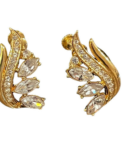 Gold finish crystal screw back earrings