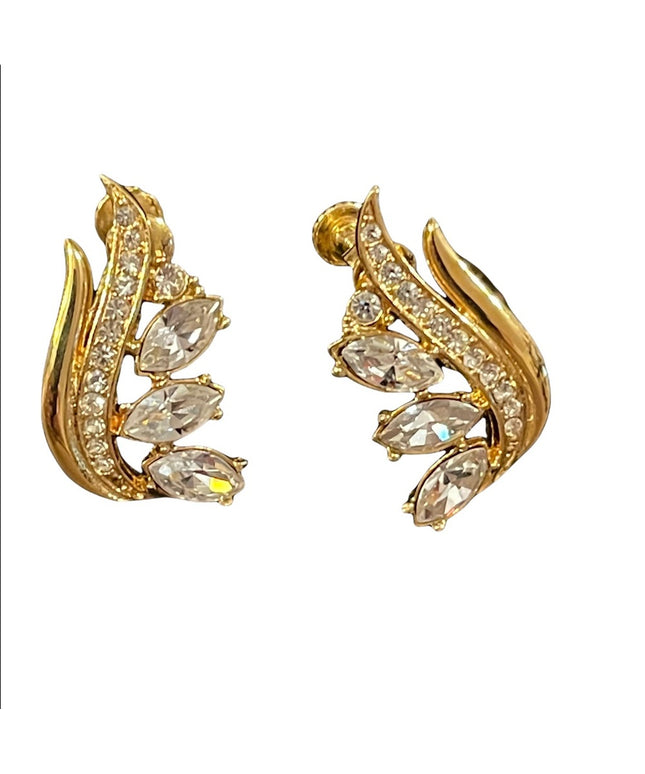 Gold finish crystal screw back earrings