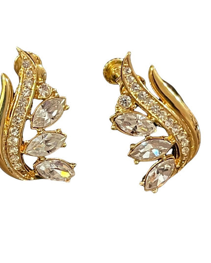 Gold finish crystal screw back earrings