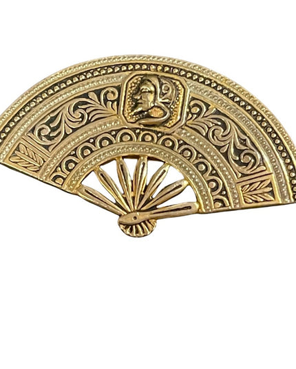 Vintage Damascene gold plate Damacene fan brooch