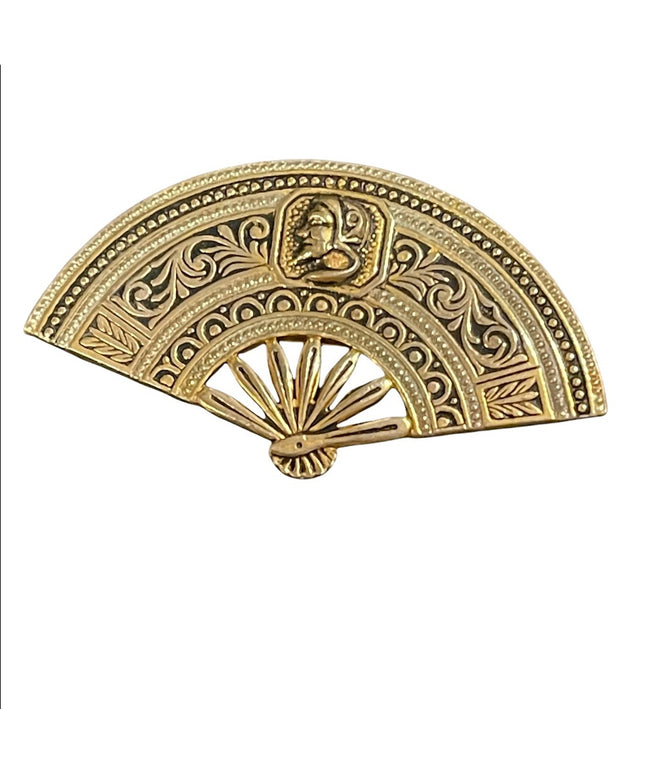 Vintage Damascene gold plate Damacene fan brooch