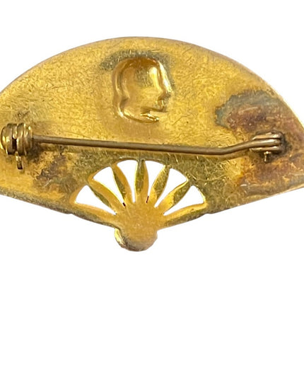 Vintage Damascene gold plate Damacene fan brooch