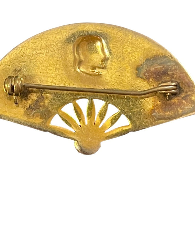 Vintage Damascene gold plate Damacene fan brooch