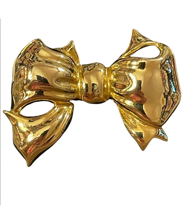 Gold finish shiny FUN bow brooch
