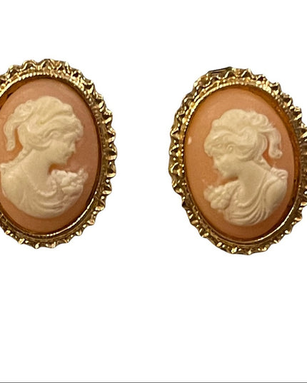 Gold finish faux resin cameo earrings pierced