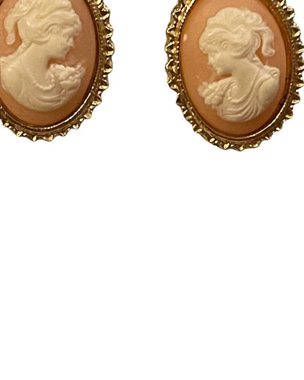 Gold finish faux resin cameo earrings pierced