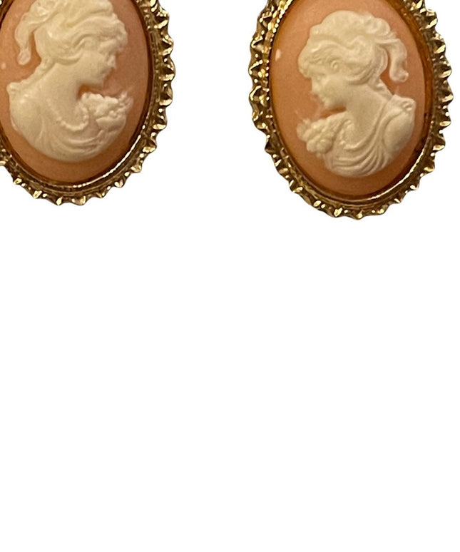 Gold finish faux resin cameo earrings pierced
