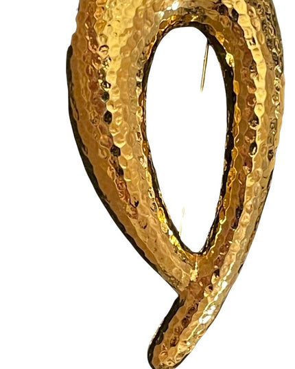 Vintage 1980s Sparkle glossy gold finish abstract brooch large Monet hammered