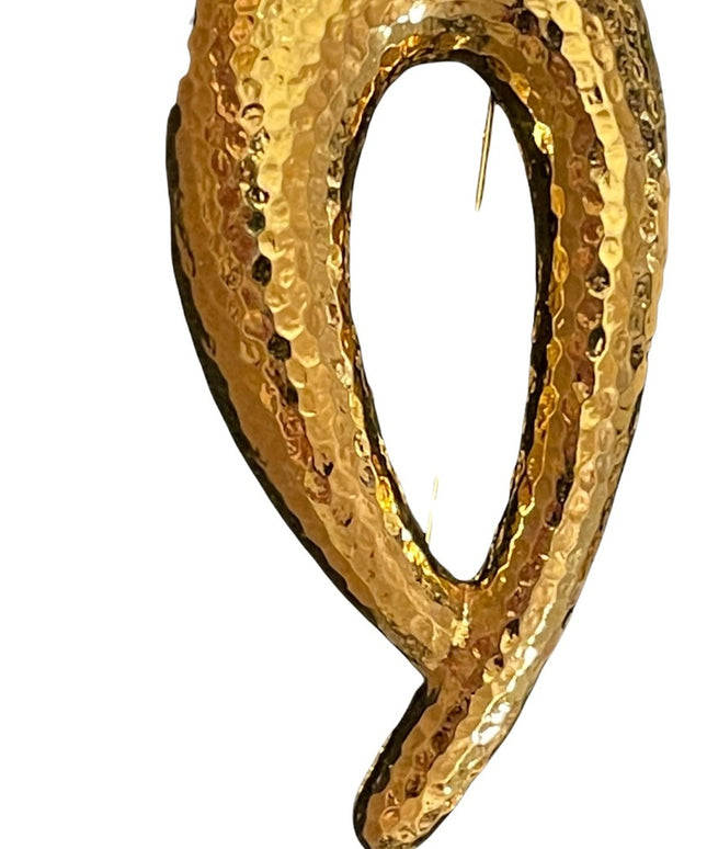 Vintage 1980s Sparkle glossy gold finish abstract brooch large Monet hammered