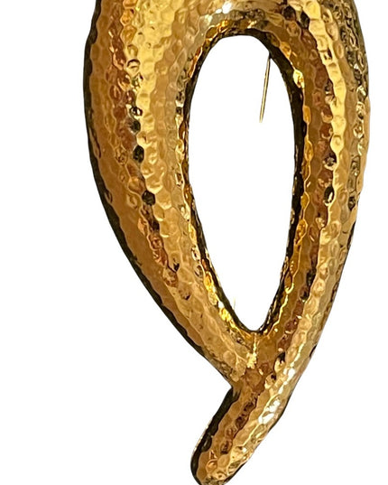 Vintage 1980s Sparkle glossy gold finish abstract brooch large Monet hammered