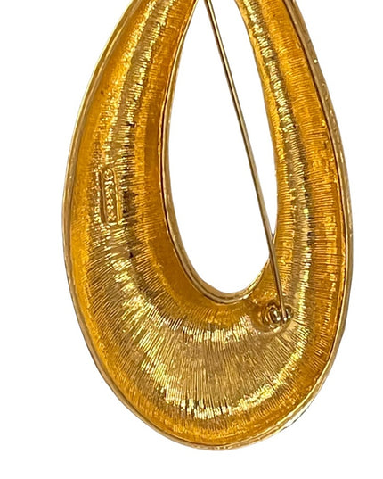 Vintage 1980s Sparkle glossy gold finish abstract brooch large Monet hammered