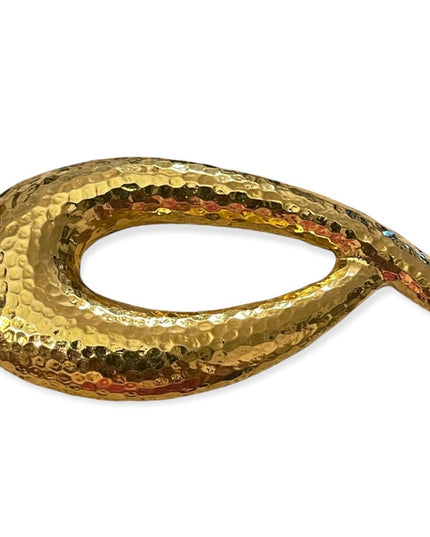 Vintage 1980s Sparkle glossy gold finish abstract brooch large Monet hammered