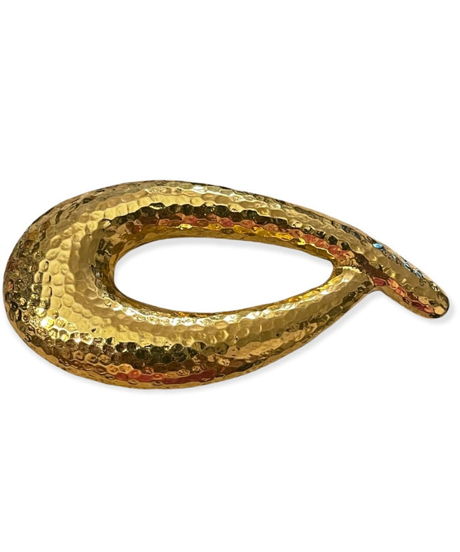 Vintage 1980s Sparkle glossy gold finish abstract brooch large Monet hammered