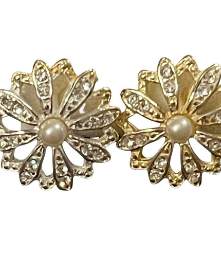 Silver tone faux pearl flower earrings