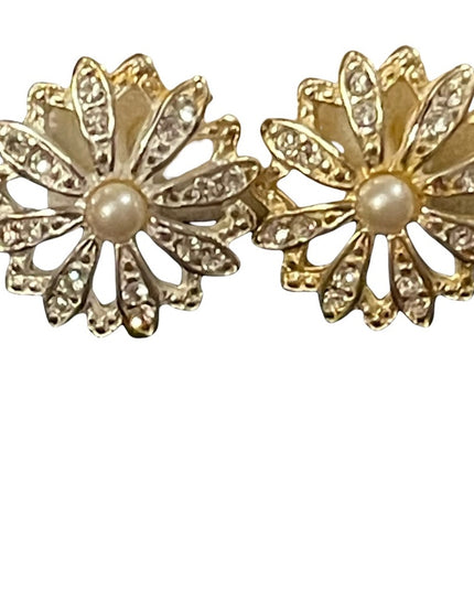 Silver tone faux pearl flower earrings